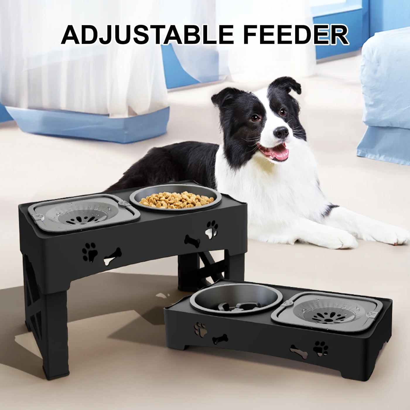 2-In-1 Elevated Slow Feeding Dog Bowl Adjustable Height for Small to Medium Dogs and Cats