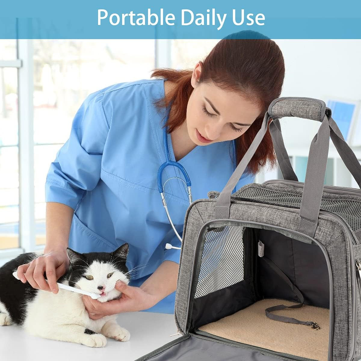 Soft Sided Pet Carrier for Cat - Cat Carrier Airline Approved Underseat- TSA Aprroved Small Pet Carrier for Dogs, Portable Pet Carrier Mesh, Top Loading Cat Carrier, Dog Airplane Carrier, Gray