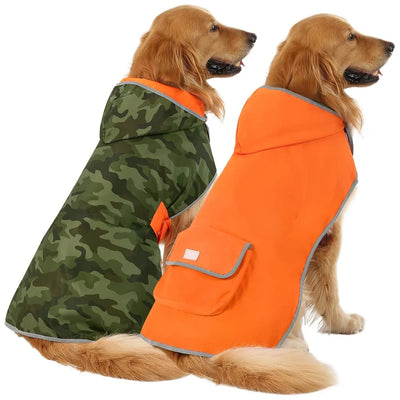 Reversible Dog Raincoat Hooded Slicker Poncho Rain Coat Jacket for Small Medium Large Dogs Camo / Orange 3XL