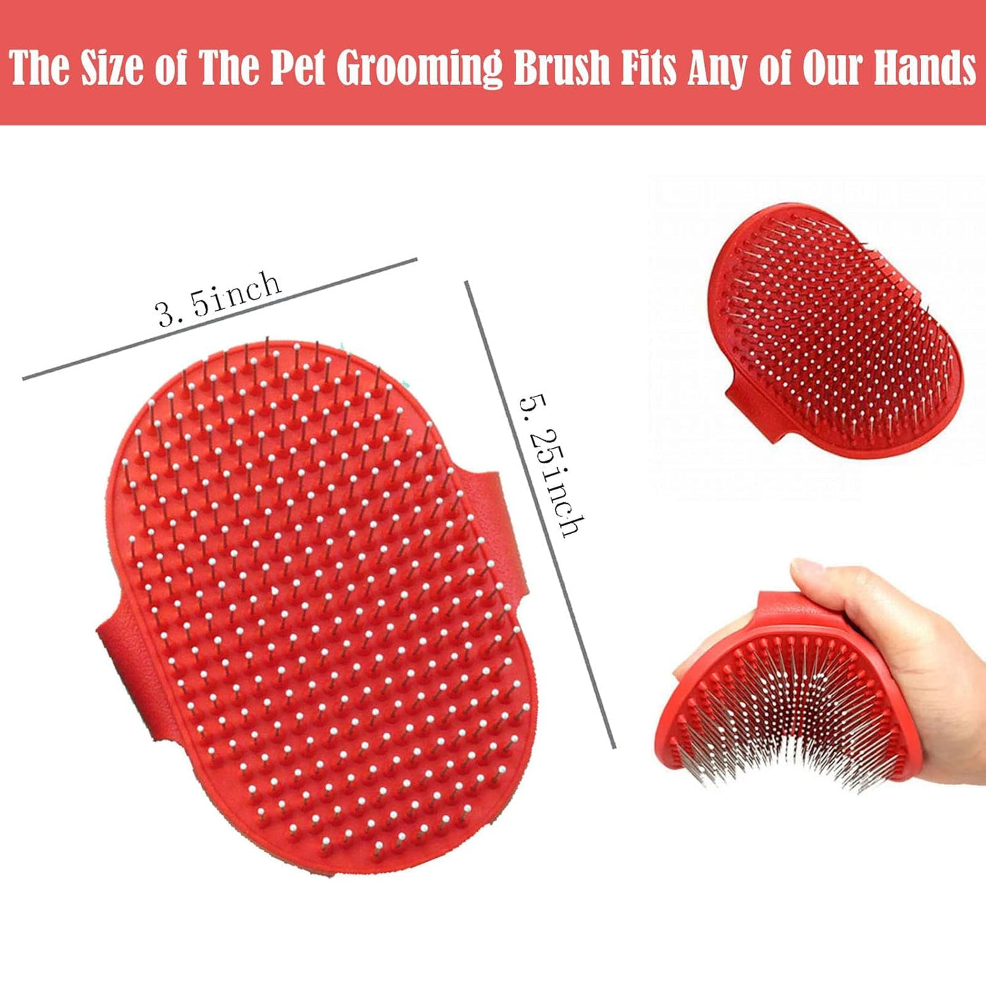 Dog Grooming Brush, Pet Shampoo Brush, Hand-Held Rubber Tipped Pin Brush for Dogs & Cats, Cat Massage Combs with Adjustable Loop Handle and Stainless Steel Pin Cat Brush for Shedding (Red)