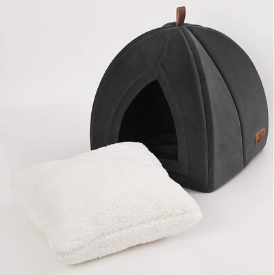 Cat Beds for Indoor Cats - Cat Cave Bed Cat House Cat Tent with Removable Washable Cushioned Pillow, Kitten Beds Cat Hut, Small Dog Bed, Dark Grey, 15 Inches