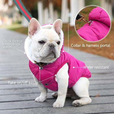 Dog Fleece Hoodie, Windproof Waterproof Dog Coat Fleece & Cotton Lined Warm Dog Jacket, Cold Weather Pet Apparel Clothes Vest for Small Medium Large Dog (2XL: Length 19.7", Chest 22.8"-25.6'', Pink)