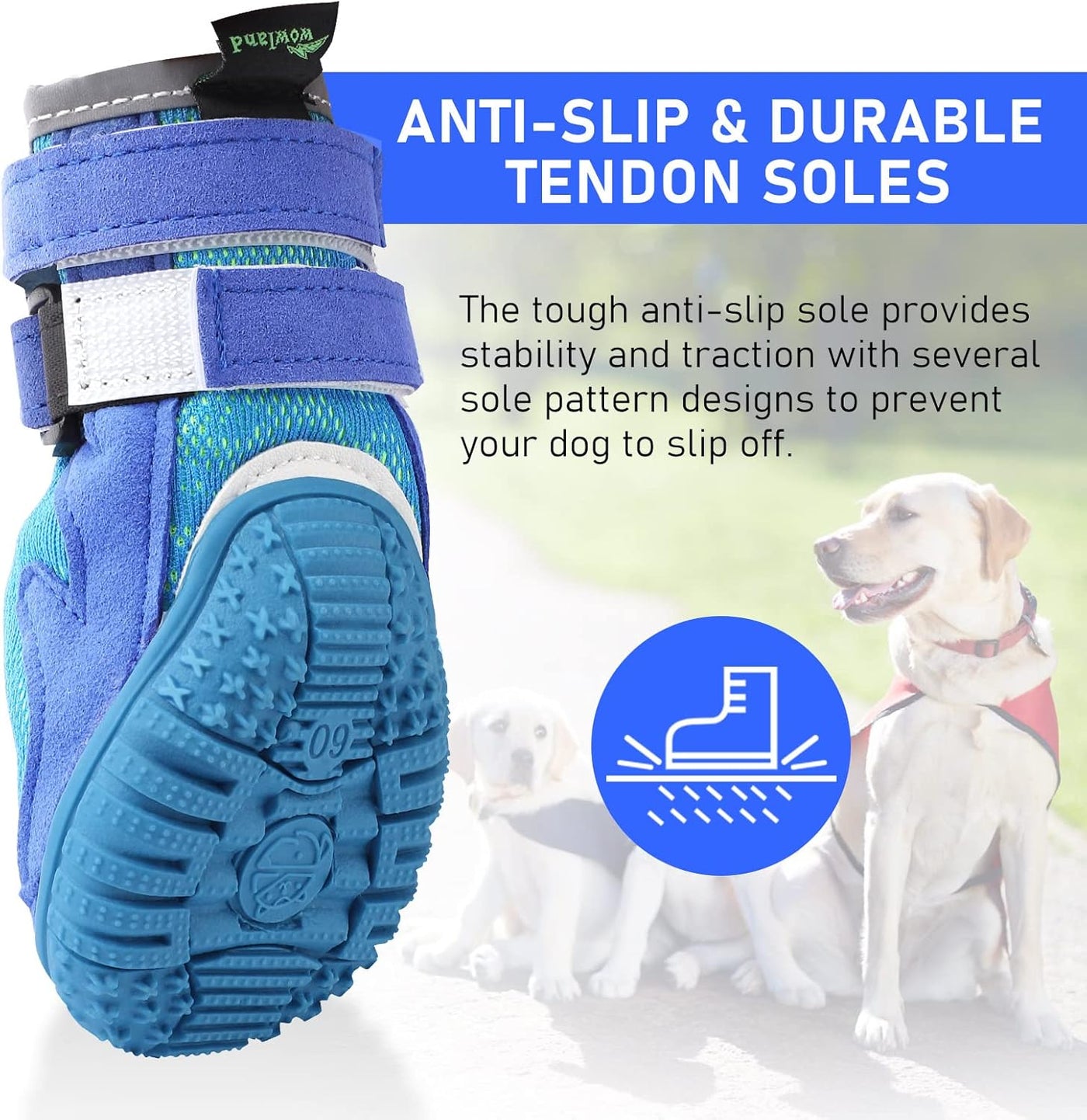 Dog Shoes for Large Medium Small Dogs - Dog Boots for Winter Snow Hot Pavement with Anti-Slip Sole, Sports Breathable Dog Booties Paw Protectors for Hiking Walking, Blue, 4PCS