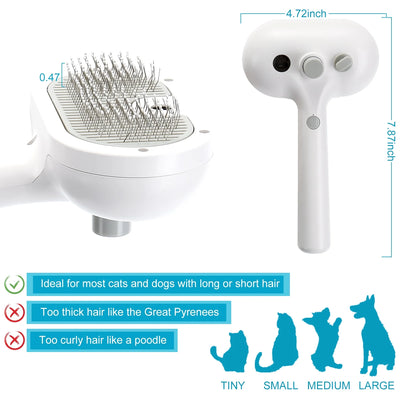 Electric Cat Brush with Release Button, Spray Cat Brush for Shedding, Remove Static Flying Hair Pet Grooming Brush, Pet Grooming Supplies for Long and Short Hair Dogs Cats (White)