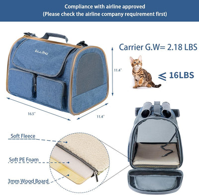 Soft Sided Pet Carrier for Cat - Cat Carrier Airline Approved Underseat- TSA Approved Small Pet Carrier, Portable Pet Carrier Mesh, Top Loading Cat Transport Carrier, Dog Airplane Carrier, Blue