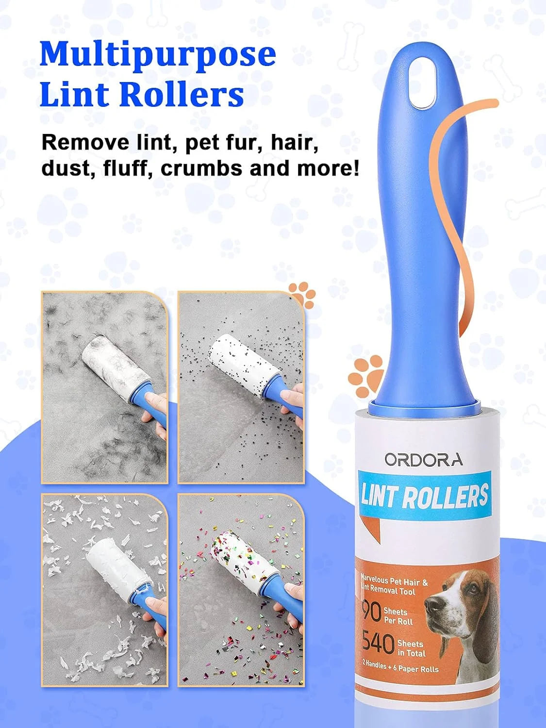 Lint Rollers,  Sticky Roller for Pet Hair Removal, 540 Sheets, 6 Pack