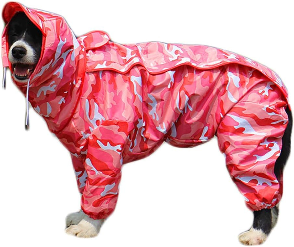 Dog Raincoat Waterproof Rain Jacket with Hood and Collar Hole Outdoor Adjustable Drawstring for Most Dogs Camo Pink Size 16