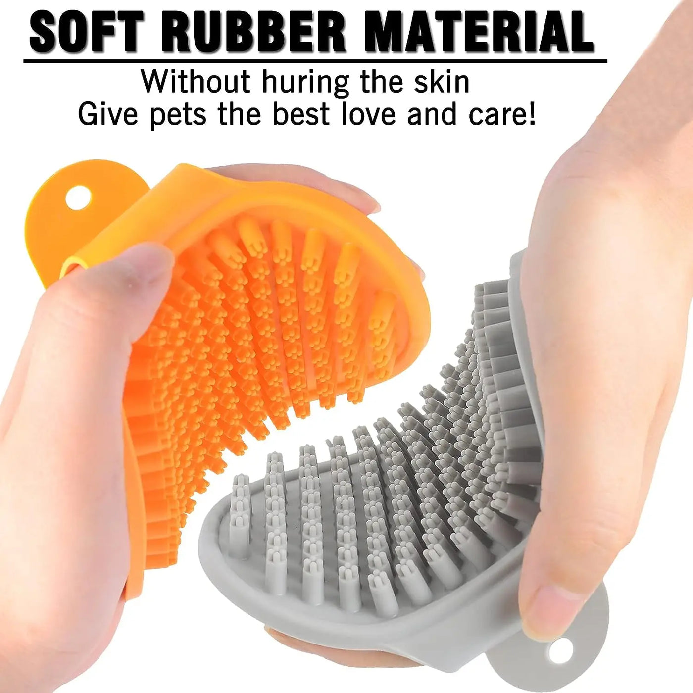 Dog Bath Brush,Dog Grooming Shedding Soothing Massage Rubber Bristles Curry Comb with Adjustable Ring Handle for Pet Dogs& Cats