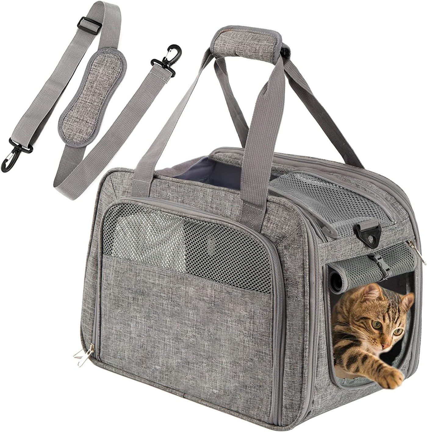 Soft Sided Pet Carrier for Cat - Cat Carrier Airline Approved Underseat- TSA Aprroved Small Pet Carrier for Dogs, Portable Pet Carrier Mesh, Top Loading Cat Carrier, Dog Airplane Carrier, Gray