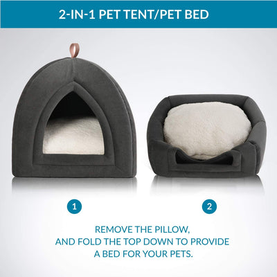 Cat Beds for Indoor Cats - Cat Cave Bed Cat House Cat Tent with Removable Washable Cushioned Pillow, Kitten Beds Cat Hut, Small Dog Bed, Dark Grey, 15 Inches