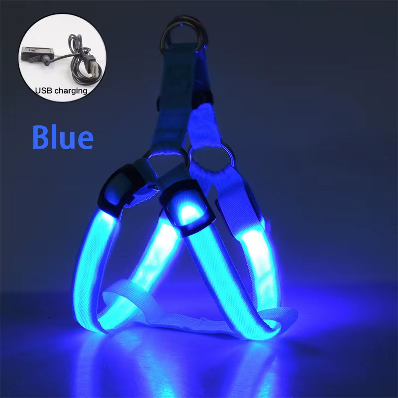 Adjustable LED Dog Harness Usb Rechargeable Flashing Night Safety No Pull Collars Harness for Small Medium Dogs Pets Arnes Perro