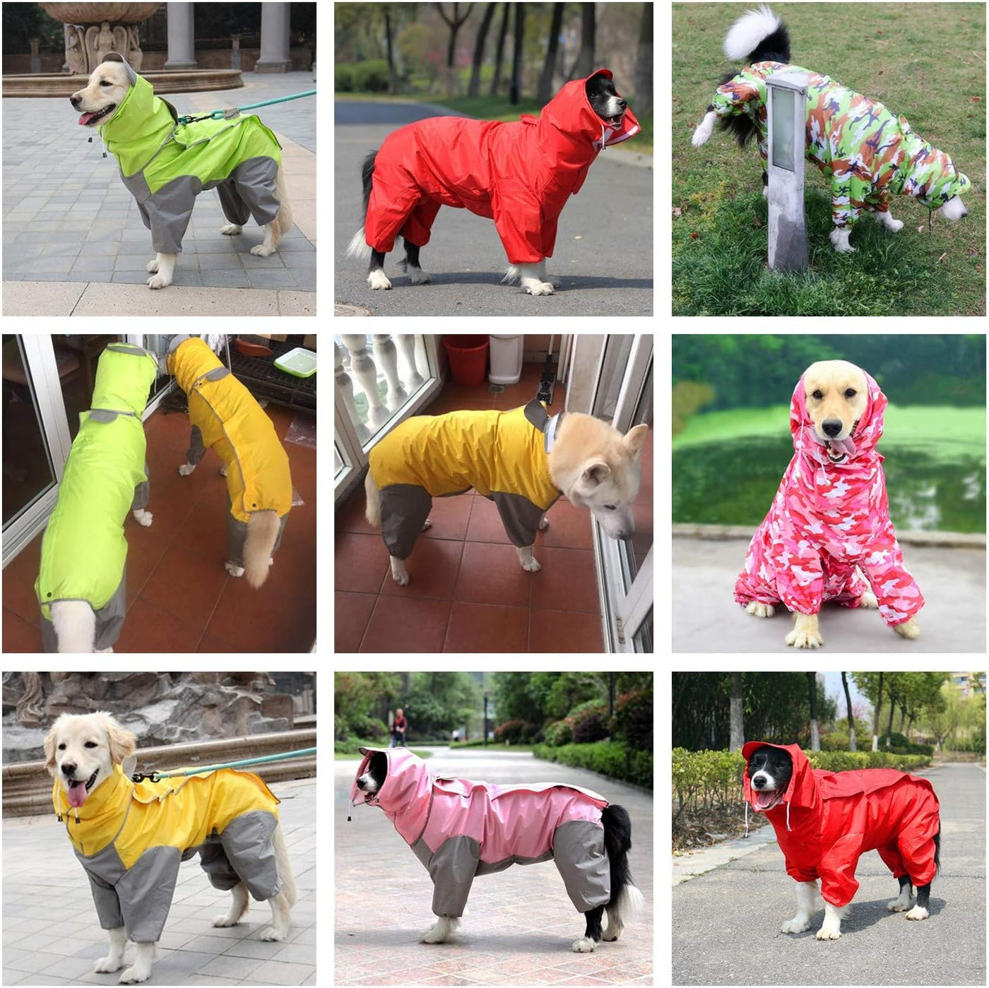 Dog Raincoat Waterproof Rain Jacket with Hood and Collar Hole Outdoor Adjustable Drawstring for Most Dogs Camo Pink Size 16