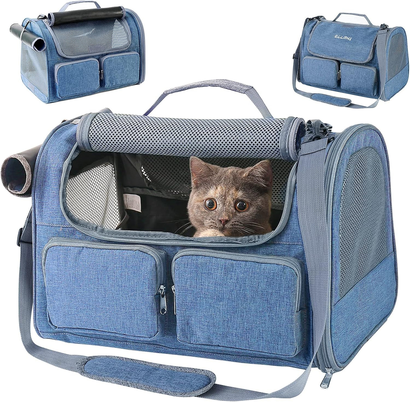 Soft Sided Pet Carrier for Cat - Cat Carrier Airline Approved Underseat- TSA Approved Small Pet Carrier, Portable Pet Carrier Mesh, Top Loading Cat Transport Carrier, Dog Airplane Carrier, Blue