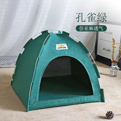 Pet Tent Bed Removable Cat Sofa Basket Canvas Semi-Enclosed Cat House Dog Cave Hut Cat Sleeping Bed for Room Decor Pet Supplies