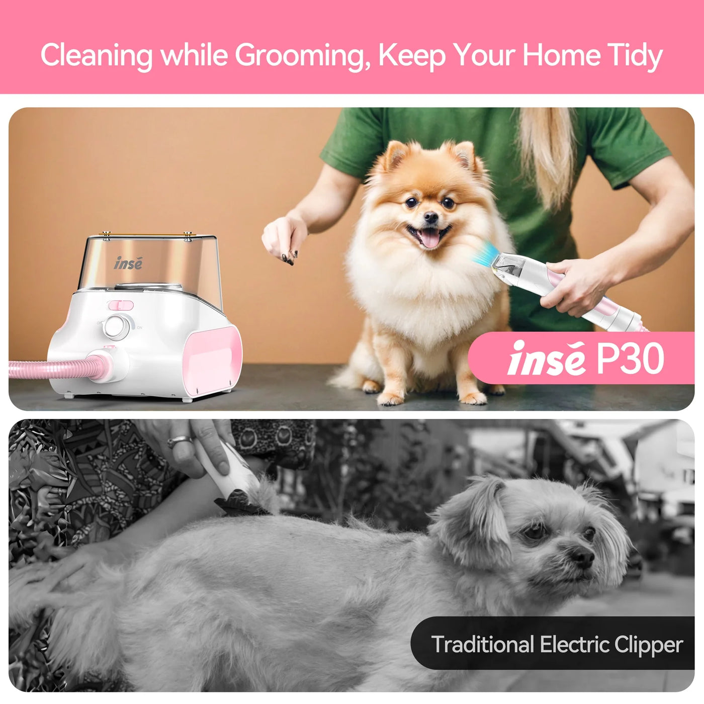 P30 Dog Grooming Vaccum, 4.5L Large Capacity Pet Grooming Vacuum Kit, 5-In-1 Ultra-Low Noise Pet Grooming Vacuum for Dogs, Cats