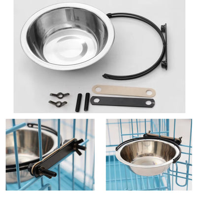 Stationary Dog Bowl Cage Cup Hanger Travel Food Water Bowls Puppy Cat Stainless Steel Hanging Feeder Dish Pet Feeding Tools