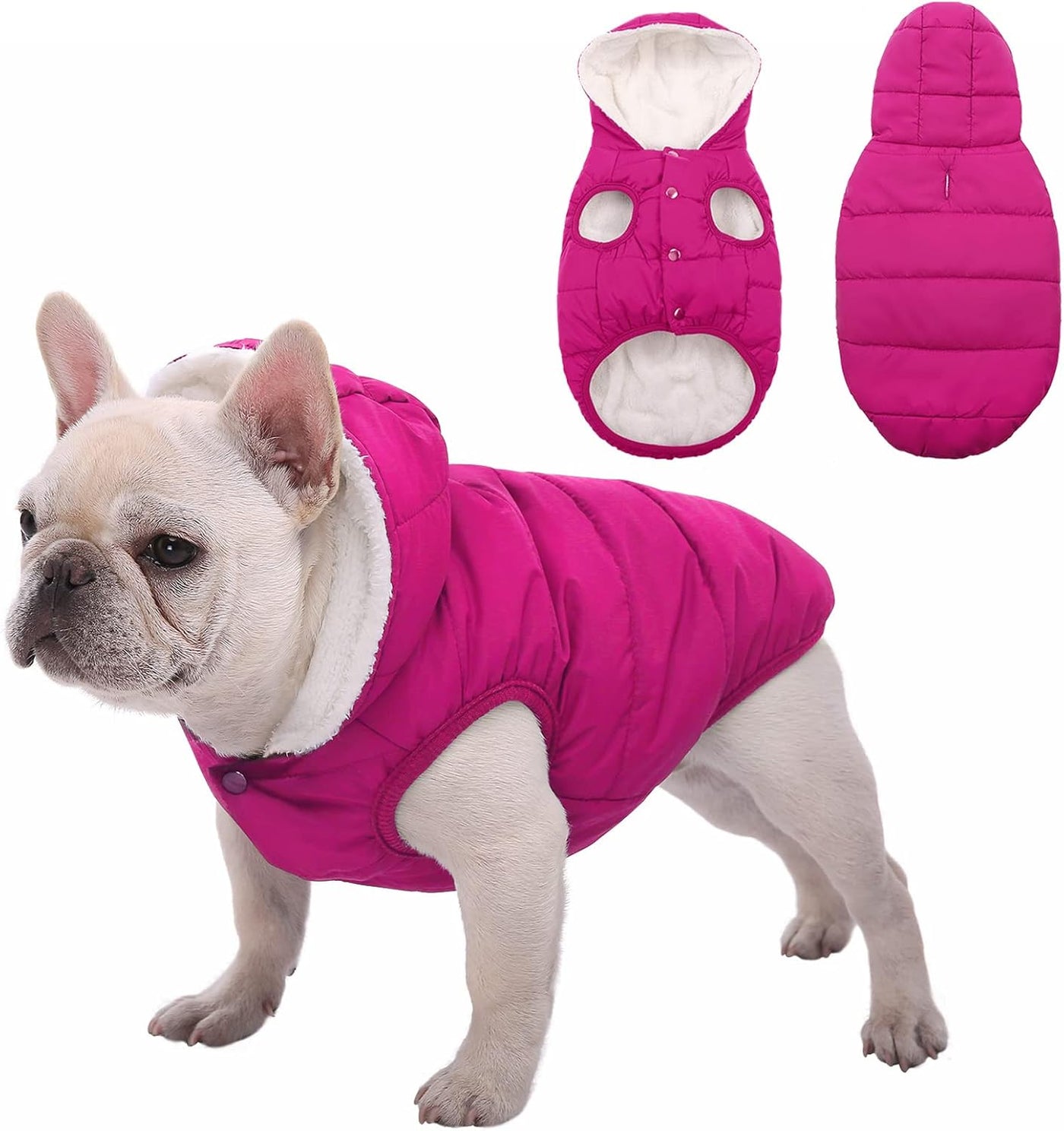 Dog Fleece Hoodie, Windproof Waterproof Dog Coat Fleece & Cotton Lined Warm Dog Jacket, Cold Weather Pet Apparel Clothes Vest for Small Medium Large Dog (2XL: Length 19.7", Chest 22.8"-25.6'', Pink)