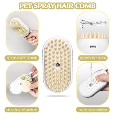 Spray Cat Brush for Shedding - Cat/Dog Steam Brush, Cat Bath Brush, Pet Steam Brush, Cat Brush with Water - Pet Spray Hair Comb, Cat Hair Brush with Steamer (White)