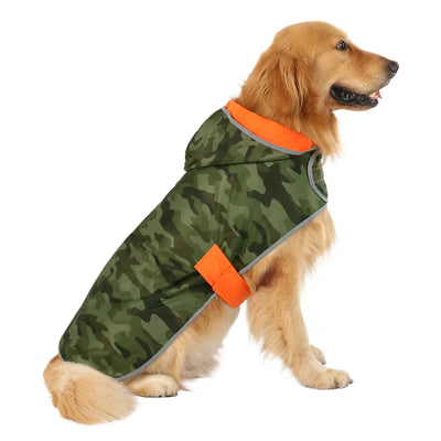 Reversible Dog Raincoat Hooded Slicker Poncho Rain Coat Jacket for Small Medium Large Dogs Camo / Orange 3XL