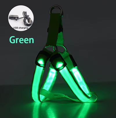 Adjustable LED Dog Harness Usb Rechargeable Flashing Night Safety No Pull Collars Harness for Small Medium Dogs Pets Arnes Perro