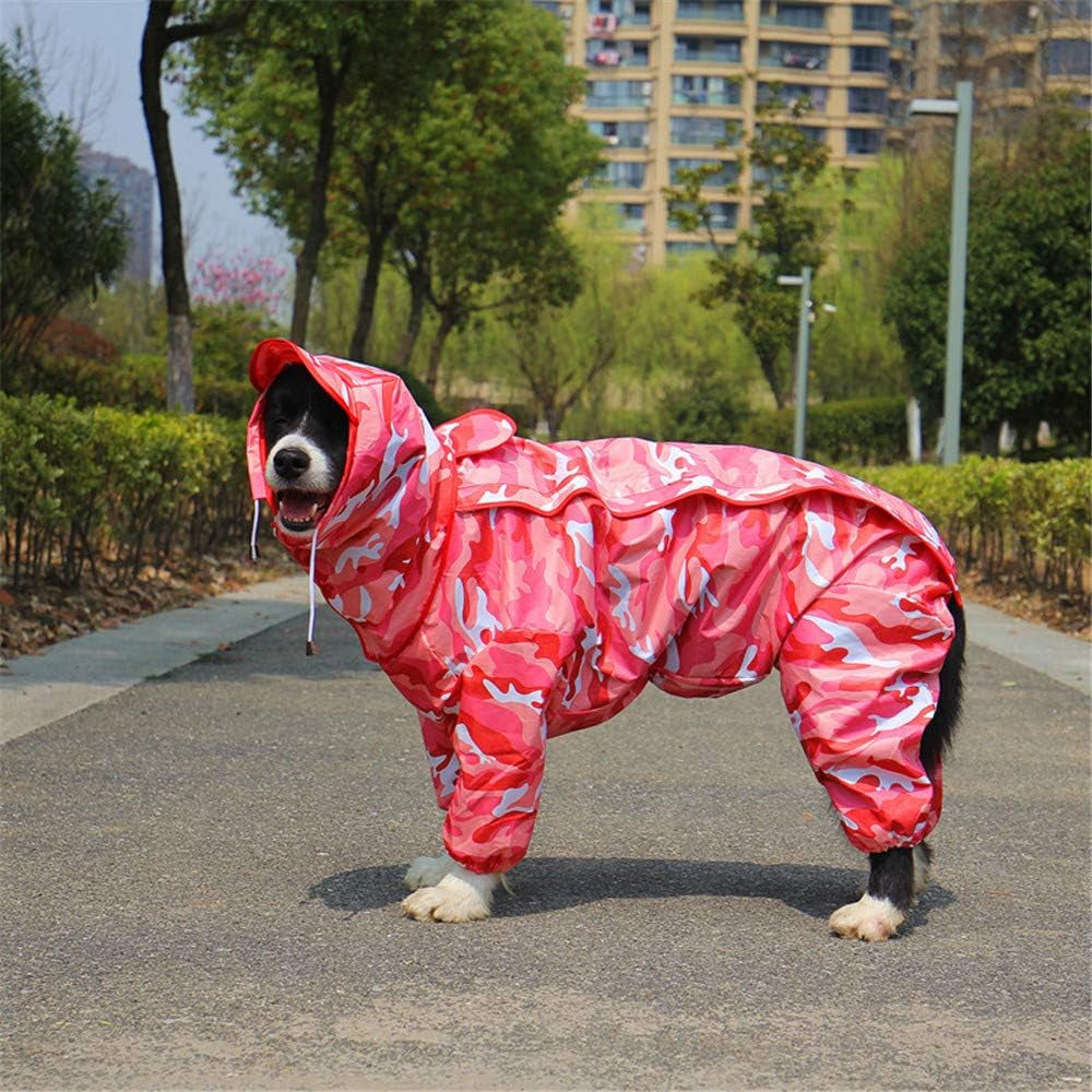 Dog Raincoat Waterproof Rain Jacket with Hood and Collar Hole Outdoor Adjustable Drawstring for Most Dogs Camo Pink Size 16