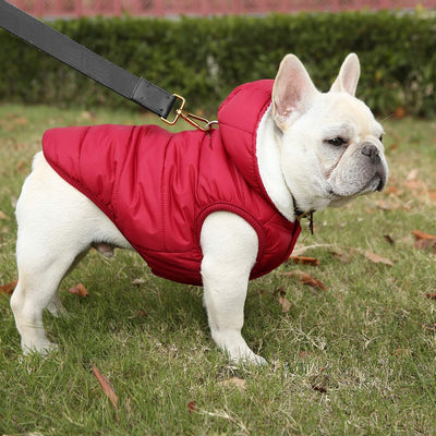 Dog Fleece Hoodie, Windproof Waterproof Dog Coat Fleece & Cotton Lined Warm Dog Jacket, Cold Weather Pet Apparel Clothes Vest for Small Medium Large Dog (2XL: Length 19.7", Chest 22.8"-25.6'', Red)