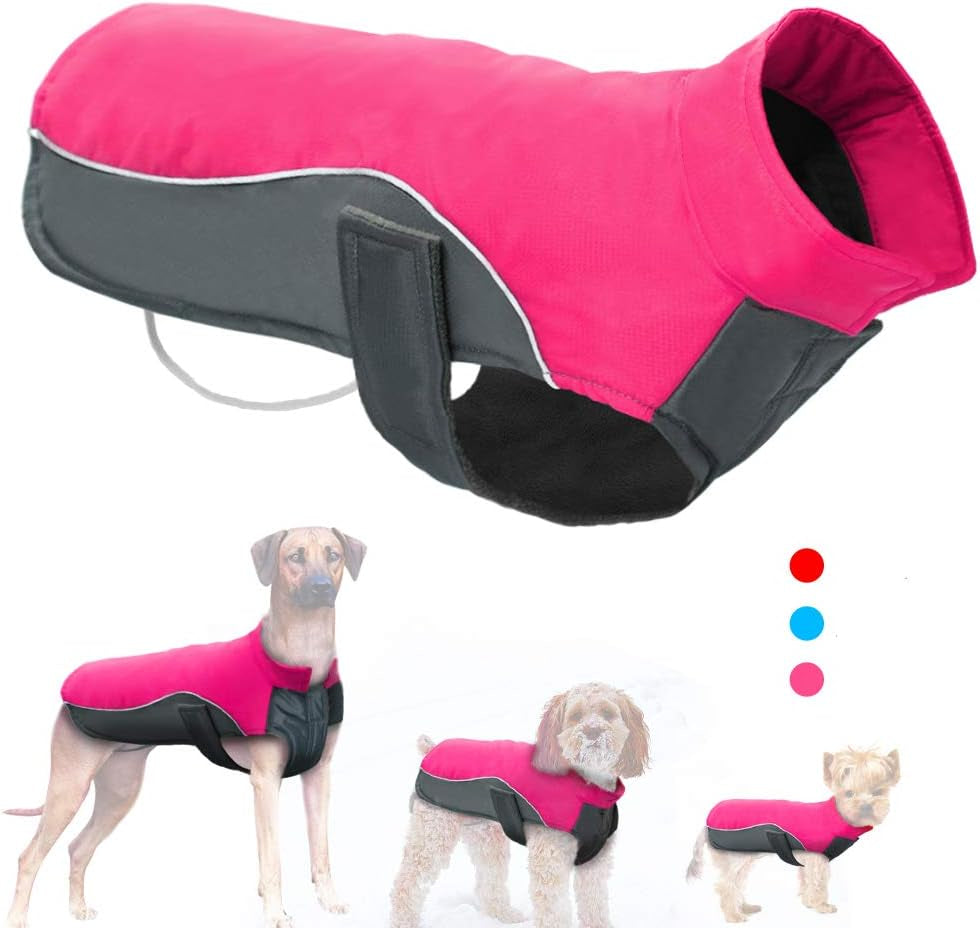 Reflective Dog Winter Coat Sport Vest Jackets Snowsuit Apparel - 8 for Small Medium Large Dogs (Chest:15-18",Back Length:14", Hot Pink)