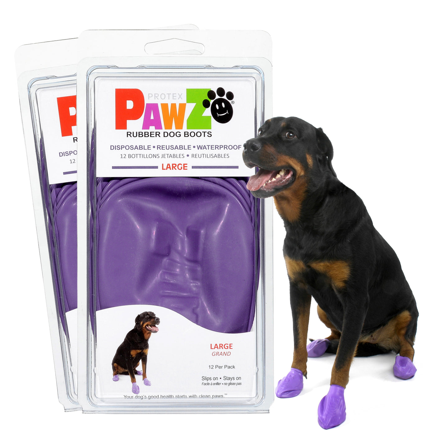 Pawz Rubber Dog Boots for Large Dogs 12Pk X2, Large Purple Dog Booties