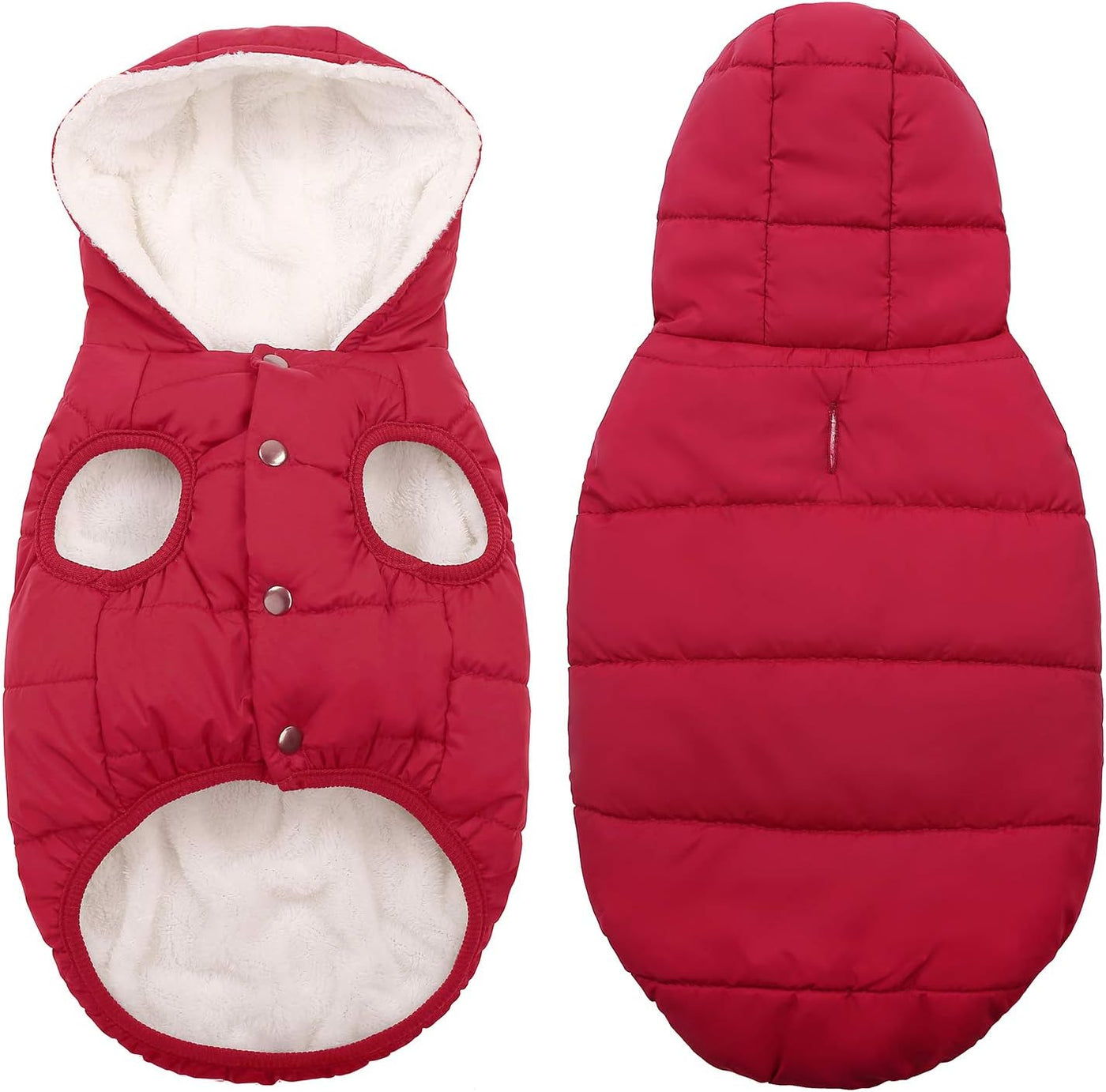 Dog Fleece Hoodie, Windproof Waterproof Dog Coat Fleece & Cotton Lined Warm Dog Jacket, Cold Weather Pet Apparel Clothes Vest for Small Medium Large Dog (2XL: Length 19.7", Chest 22.8"-25.6'', Red)