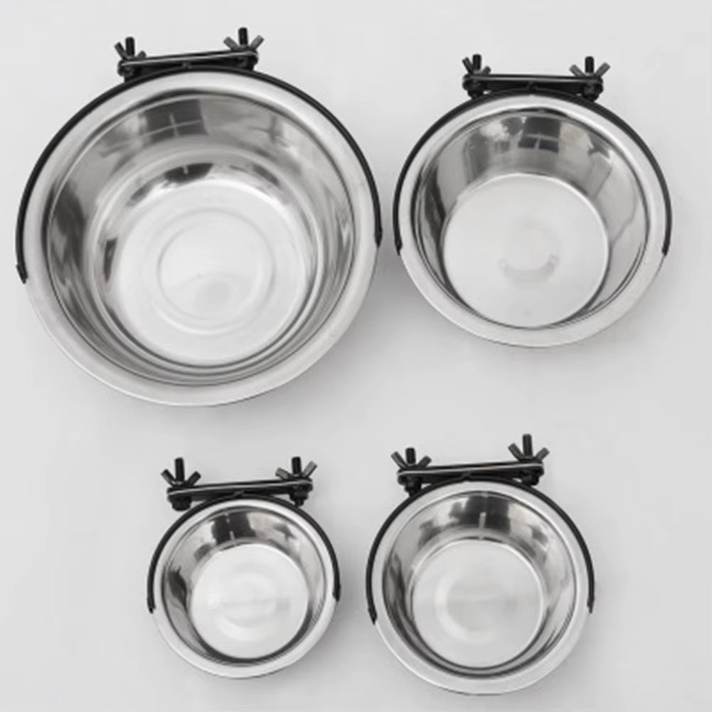 Stationary Dog Bowl Cage Cup Hanger Travel Food Water Bowls Puppy Cat Stainless Steel Hanging Feeder Dish Pet Feeding Tools