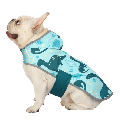 Reversible Dog Raincoat Hooded Slicker Poncho Rain Coat Jacket for Small Medium Large Dogs Dinosaurs M