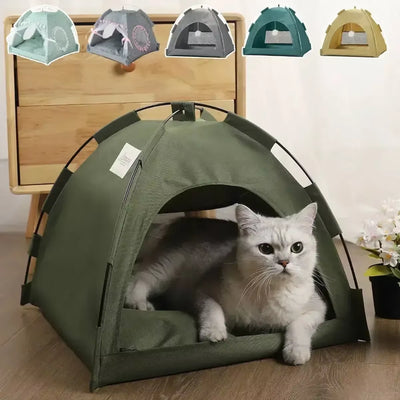 Pet Tent Bed Removable Cat Sofa Basket Canvas Semi-Enclosed Cat House Dog Cave Hut Cat Sleeping Bed for Room Decor Pet Supplies