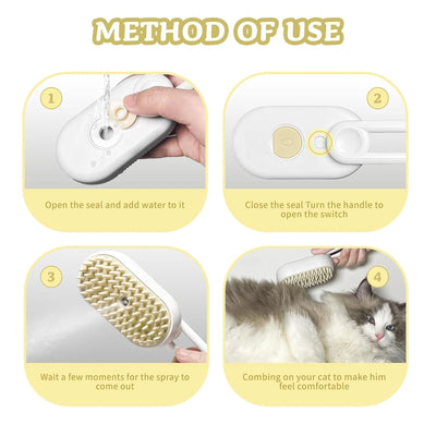 Spray Cat Brush for Shedding - Cat/Dog Steam Brush, Cat Bath Brush, Pet Steam Brush, Cat Brush with Water - Pet Spray Hair Comb, Cat Hair Brush with Steamer (White)