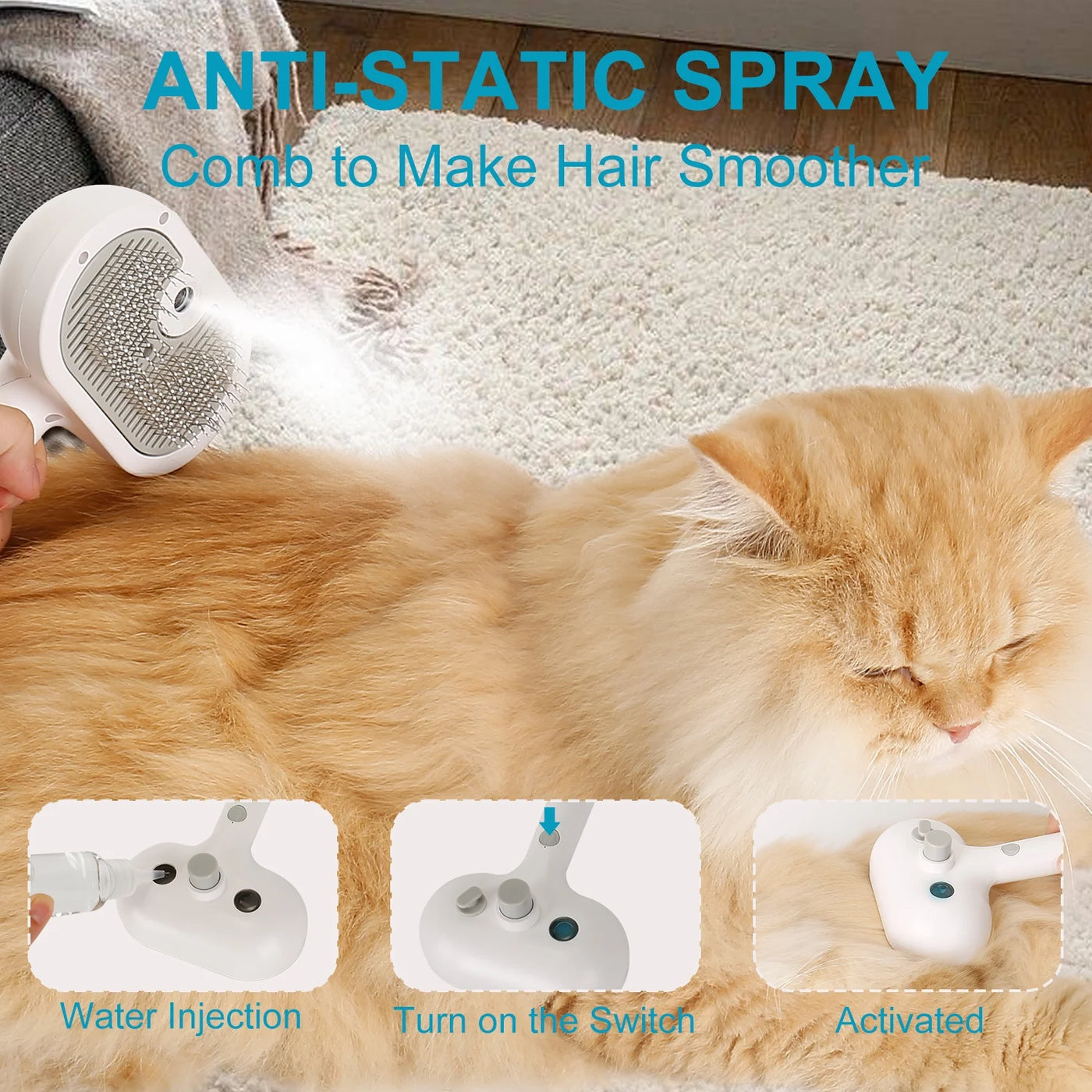 Electric Cat Brush with Release Button, Spray Cat Brush for Shedding, Remove Static Flying Hair Pet Grooming Brush, Pet Grooming Supplies for Long and Short Hair Dogs Cats (White)