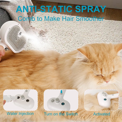 Electric Cat Brush with Release Button, Spray Cat Brush for Shedding, Remove Static Flying Hair Pet Grooming Brush, Pet Grooming Supplies for Long and Short Hair Dogs Cats (White)