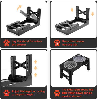 Elevated Dog Bowls, Raised Slow Feeder Dog Bowls Stand with No Spill 5 Height Adjustable, Water Bowl for Small Medium Large Dogs, Cats & Pets