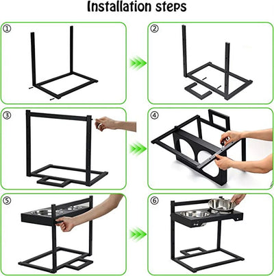 Elevated Dog Bowls, Stainless Steel Raised Dog Bowls Adjustable to 3 Heights, 4.5", 8.5", 12", Antirust Stand for Small Medium Dogs and Pets, Black