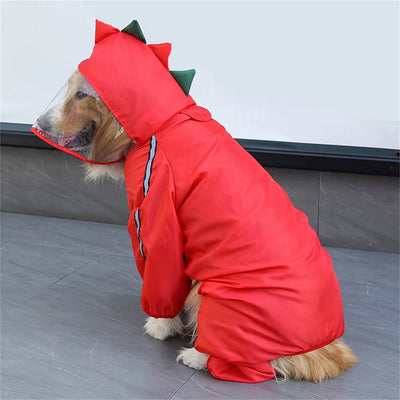 Dog Raincoat Waterproof Dogface Large Dog Rain Coat Jacket Reflective Adjustable Pet Dog Raincoat with Hood Pet Supplies