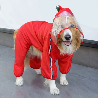 Dog Raincoat Waterproof Dogface Large Dog Rain Coat Jacket Reflective Adjustable Pet Dog Raincoat with Hood Pet Supplies