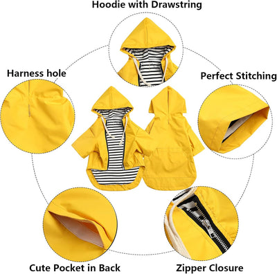 Dog Raincoat Puppy Rain Jacket with Hood for Small Medium Breeds with Reflective Strap Storage Pocket Harness Hole Yellow XXL