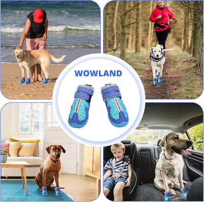 Dog Shoes for Large Medium Small Dogs - Dog Boots for Winter Snow Hot Pavement with Anti-Slip Sole, Sports Breathable Dog Booties Paw Protectors for Hiking Walking, Blue, 4PCS