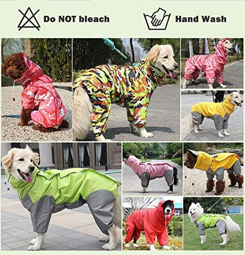 Dog Raincoat Waterproof Rain Jacket with Hood and Collar Hole Outdoor Adjustable Drawstring for Most Dogs Camo Pink Size 16