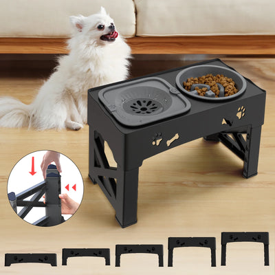 2-In-1 Elevated Slow Feeding Dog Bowl Adjustable Height for Small to Medium Dogs and Cats