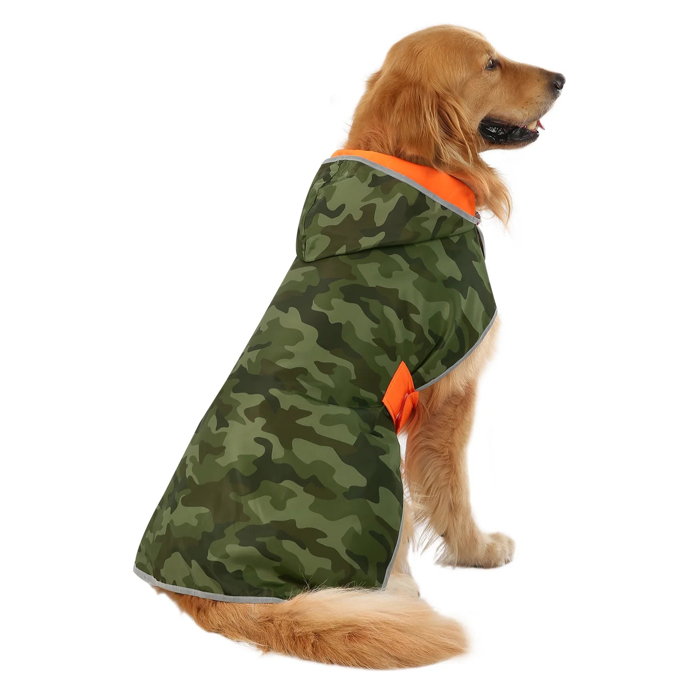 Reversible Dog Raincoat Hooded Slicker Poncho Rain Coat Jacket for Small Medium Large Dogs Camo / Orange 3XL