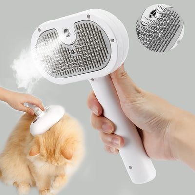 Electric Cat Brush with Release Button, Spray Cat Brush for Shedding, Remove Static Flying Hair Pet Grooming Brush, Pet Grooming Supplies for Long and Short Hair Dogs Cats (White)