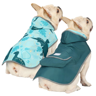 Reversible Dog Raincoat Hooded Slicker Poncho Rain Coat Jacket for Small Medium Large Dogs Dinosaurs M